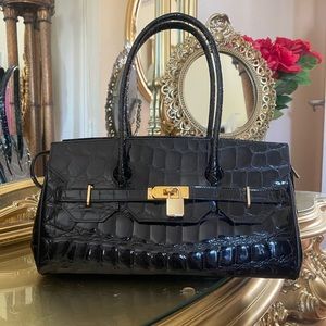 Nardelli Italian croco purse elegant gold lock baguette shape bag VINTAGE